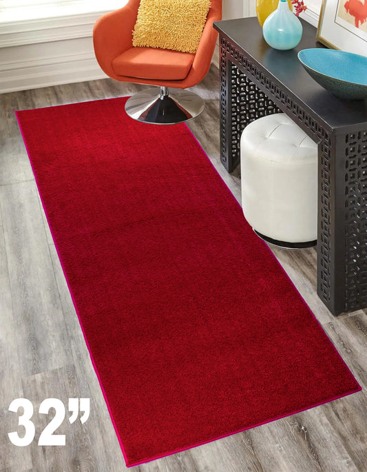 Machine Washable Custom Size Runner Rug Solid Red Color Skid Resistant Rug Runner Customize Up to 50 Feet and 30 Inch Width Runner Rug