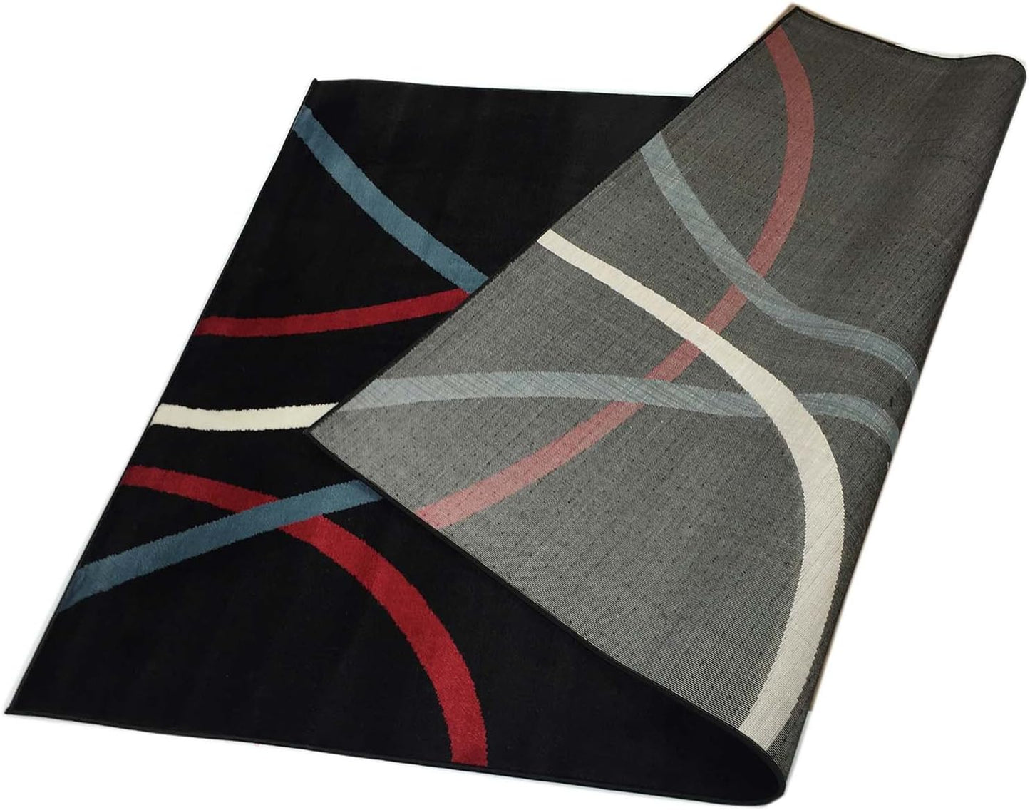 Studio Collection Stripes Abstract Area Rug Rugs (Black, 5x7)