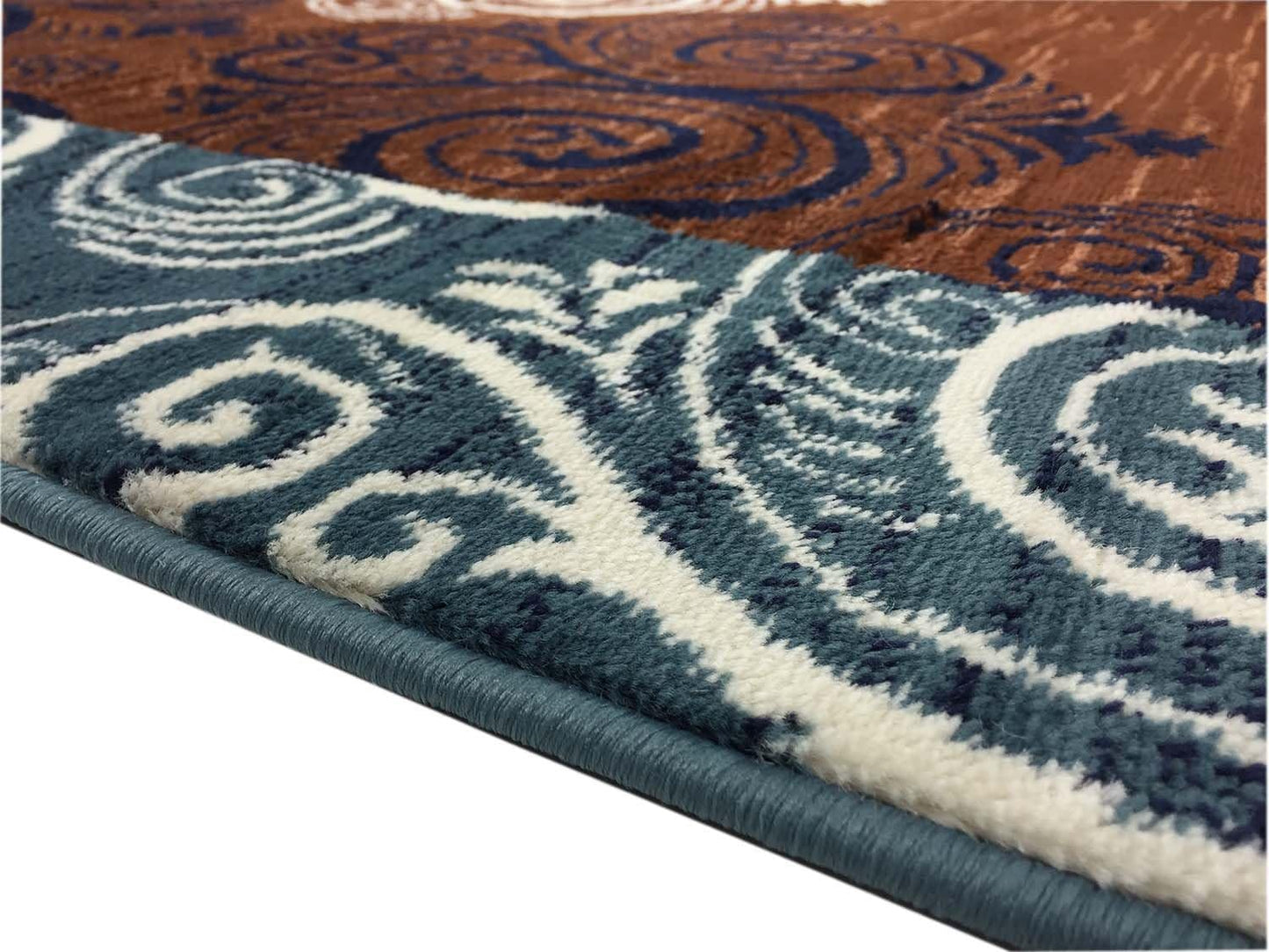 Studio Collection Damask Abstract Design Area Rug Rugs (Damask Teal Blue Brown, 5x7)