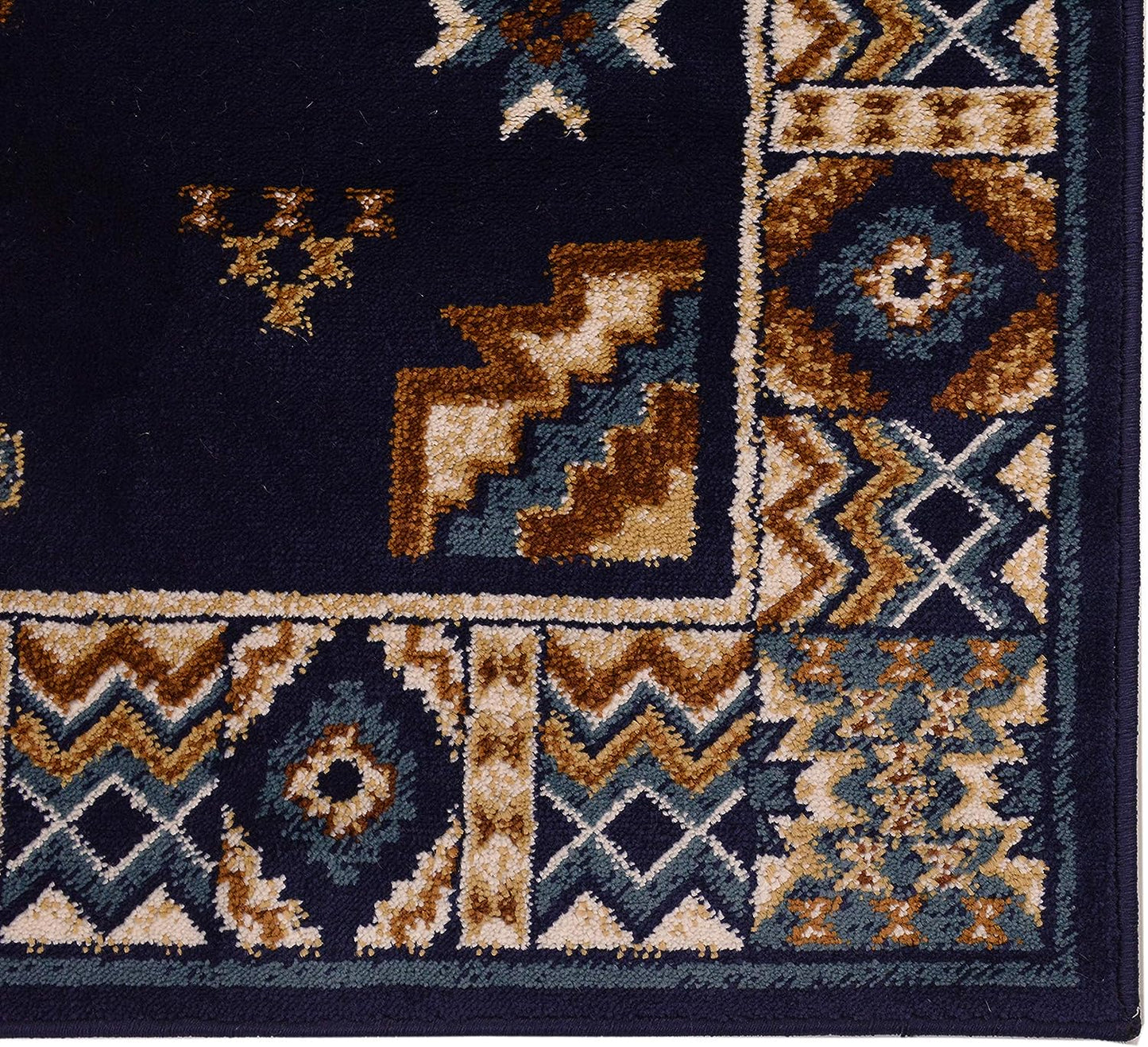 Nevita Collection Southwestern Native American Design Rug Geometric (Tribal Navy Royal Blue, 3 x 3)