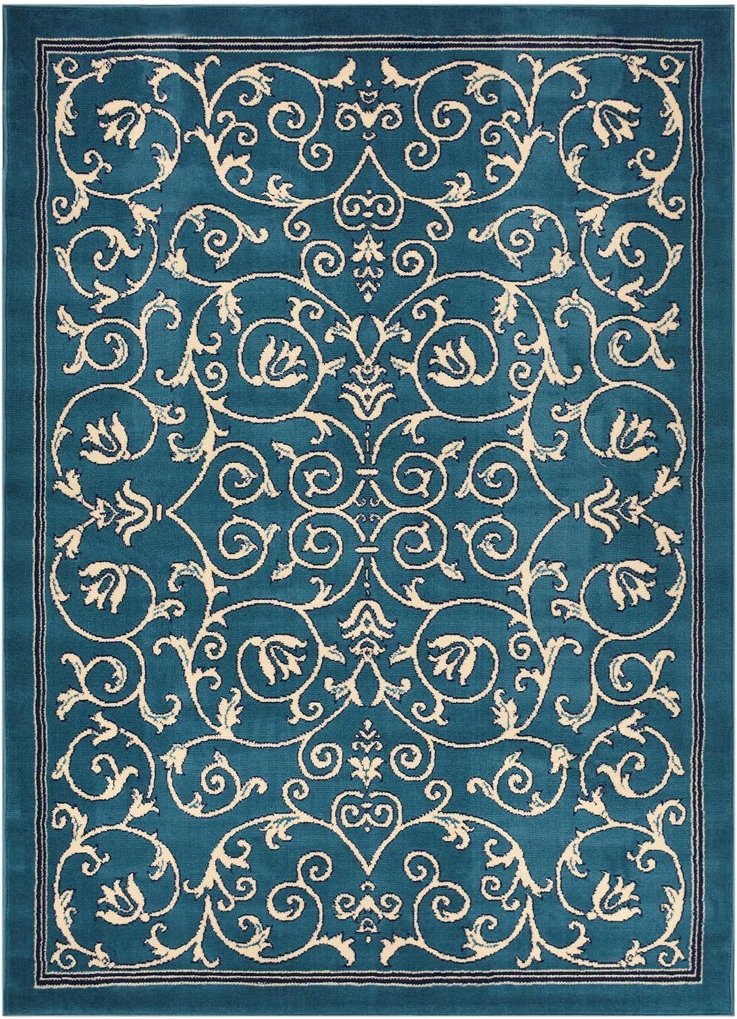 Conur Collection Floral Scroll Area Rug Rugs Modern Contemporary Traditional Area Rug (Petrol Blue, 4'11" x 6'11")