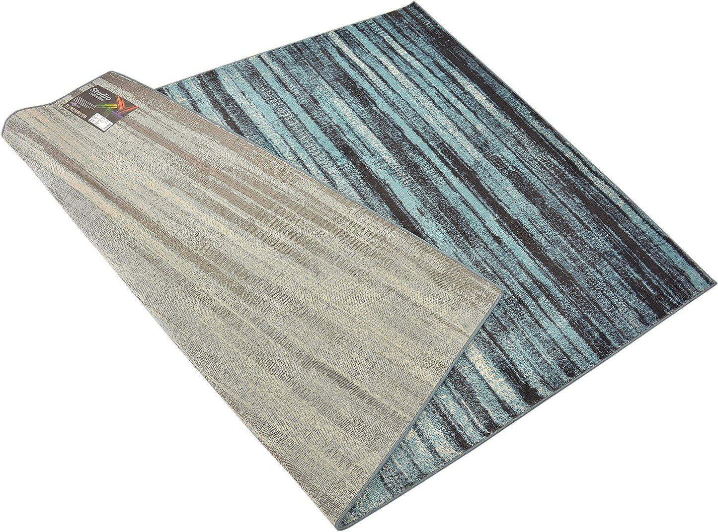Studio Collection Vintage Distressed Stripes Abstract Design Contemporary Modern Area Rug (Stripes Aqua Blue, 5 x 7)