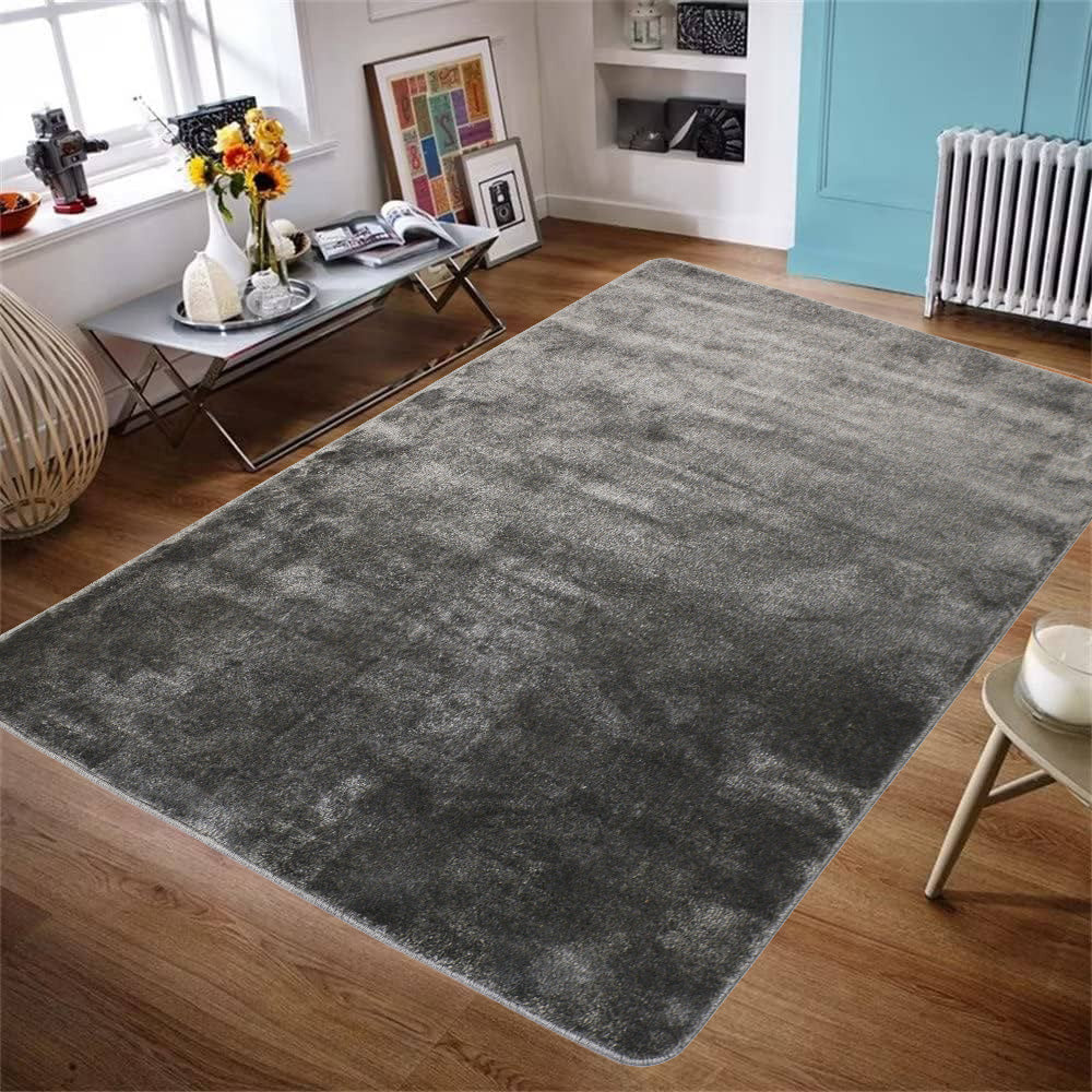 Euro Collection Solid Color Area Rug Rugs Slip Skid Resistant Rubber Backing Machine Washable (Grey, 5 x 7 (4'11" x 6'6"))
