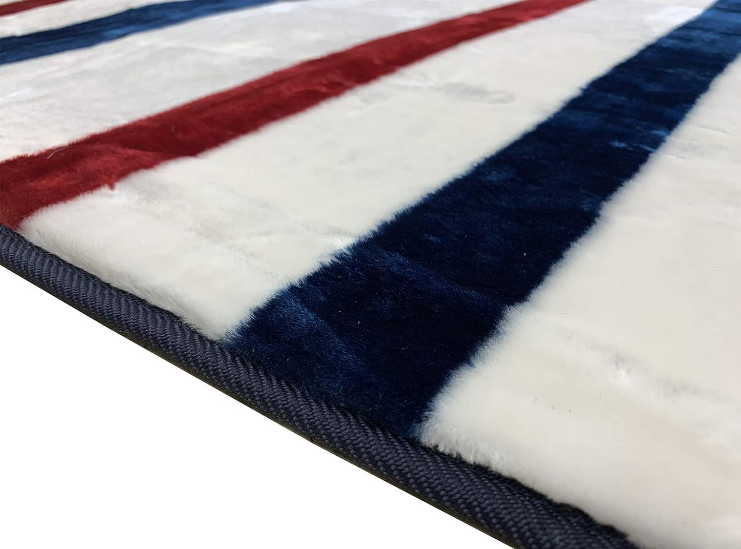 Blanket Stripe Design Area Rug Rugs Fabric Backing (White Red Navy Blue, 6 x 6 (6'1' x 6'1")