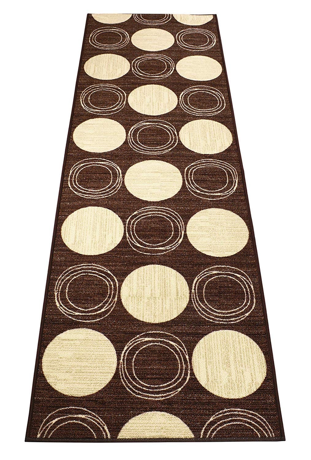 Custom Size Runner Rug Circles Geometric Abstract Brown Cream Skid Resistant Runner Rug Cut To Size Non Slip Runner Rug Customize By Feet