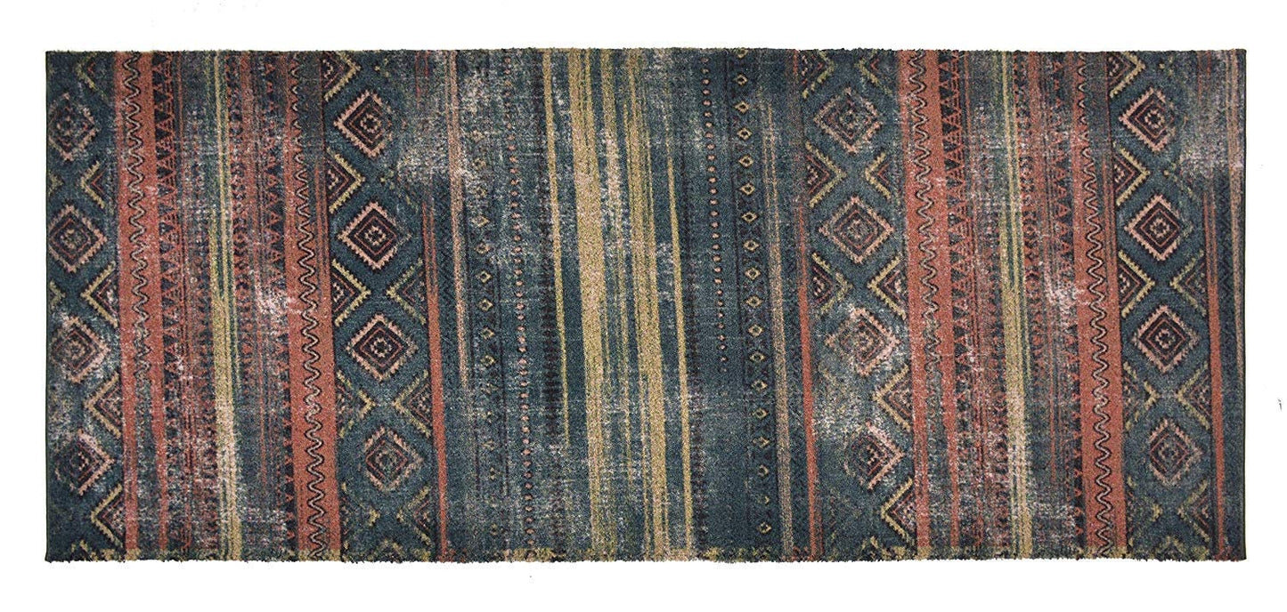 Custom Size Runner Rug Antique Southwestern Tribal Blue Grey Natural Cotton Backing Runner Rug Cut To Size Runner Rug Customize By Feet