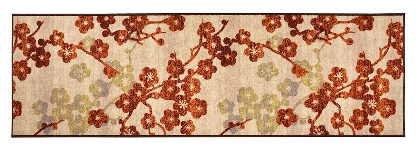 Custom Size Runner Rug Flower Blossom Scroll Floral Cream Multi Color Skid Resistant Cut To Size Non Slip Runner Rug Customize By Feet