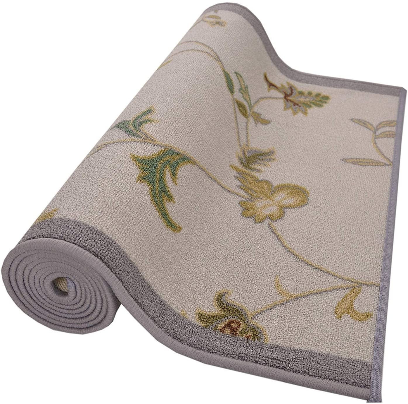 Custom Size Runner Rug Flower Scroll Floral Grey Skid Resistant Runner Rug Cut To Size Non Slip Runner Rug Customize By Feet
