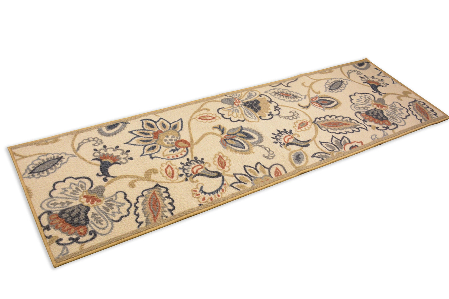 Machine Washable Custom Size Runner Rug Floral Scroll Design Beige Skid Resistant Cut To Size Rug Runners Customize By Feet and 26" Width