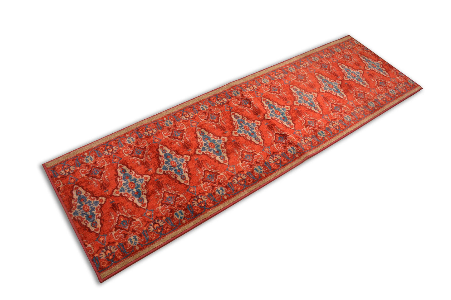Custom Size Runner Rug Antique Red and Terra Oriental Medallion, Canvas Backing Pick Your Own Size By Up to 50 Ft, 26" or 35" Wide