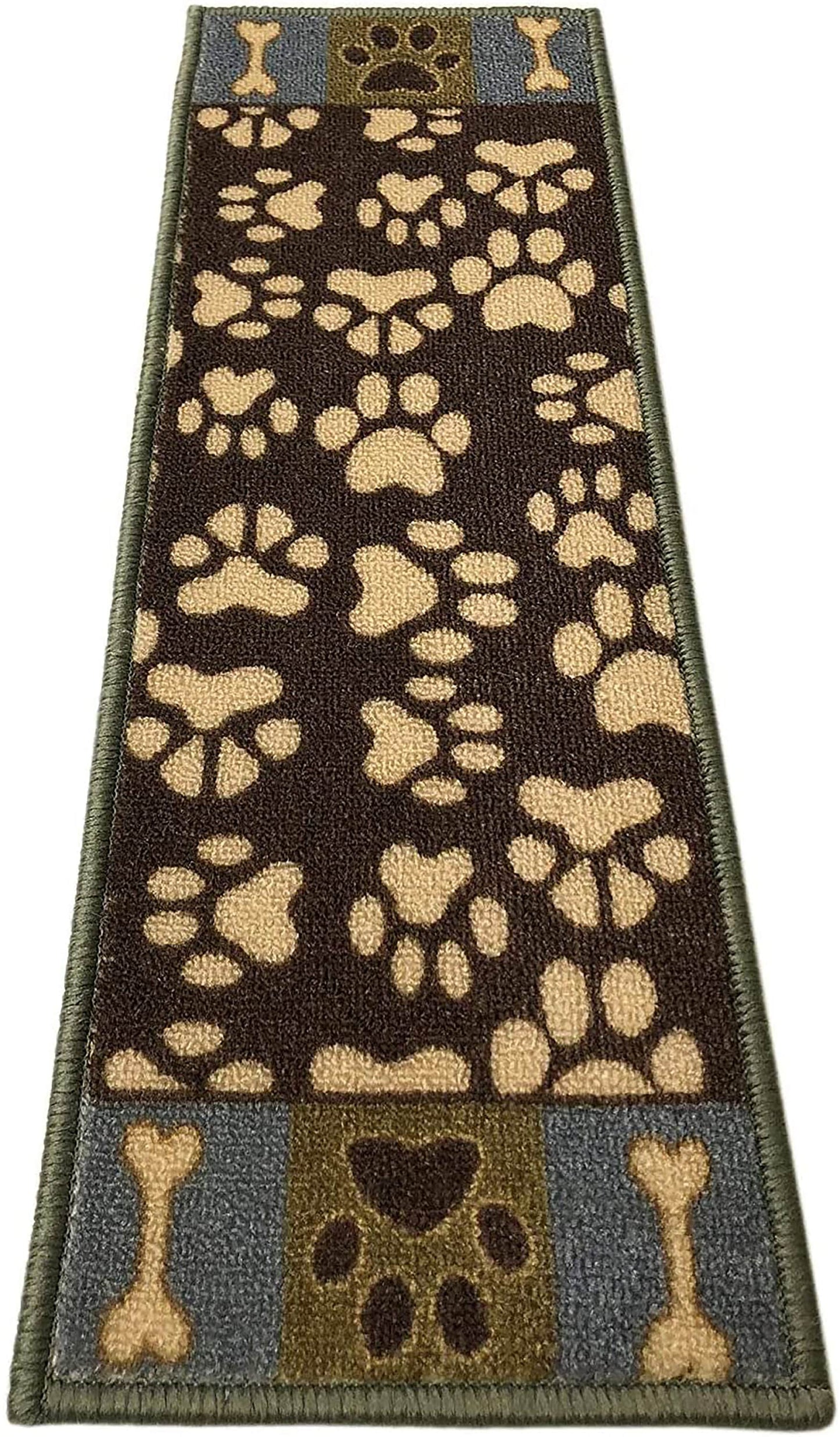 Machine Washable Stair Tread Pet Paw Teal Blue Green Animal Skid Resistant Latex Back Carpet Stair Treads Size 8.5" x 26" Many Set Options