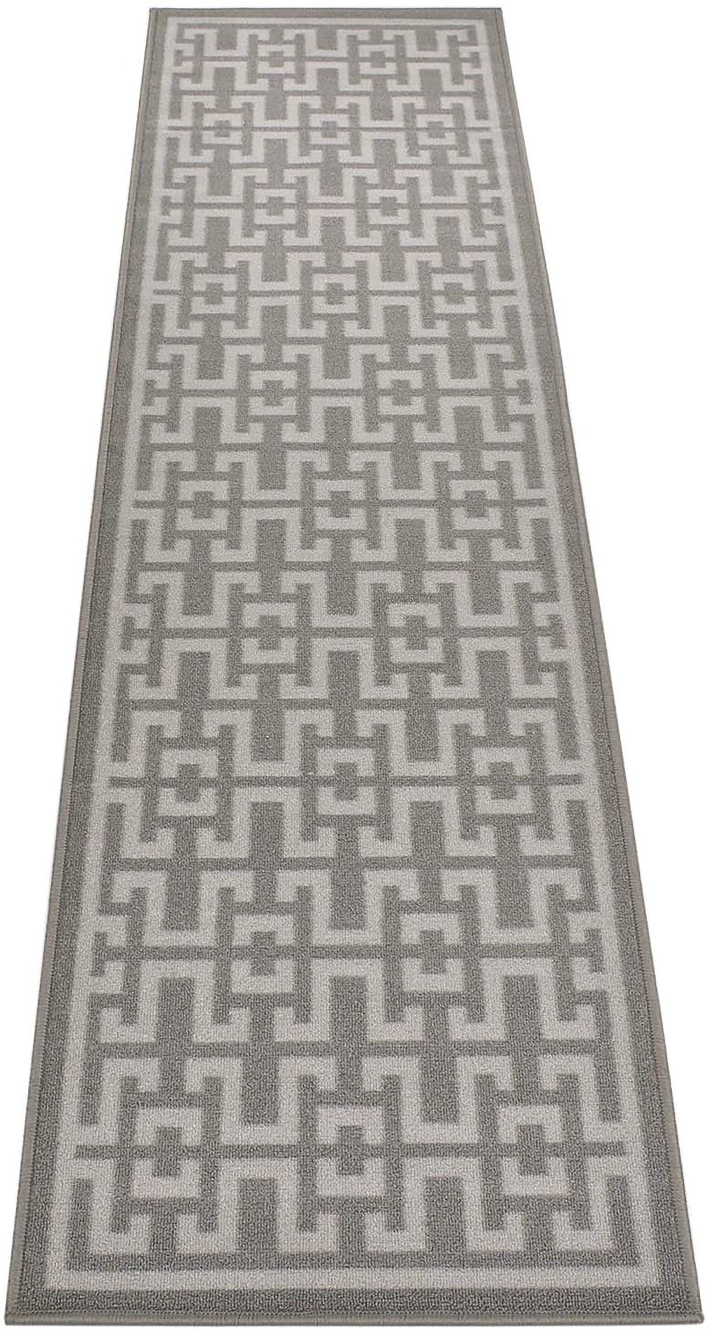 Greek Key Design Grey Color Skid Resistant 2x7 Runner Rug