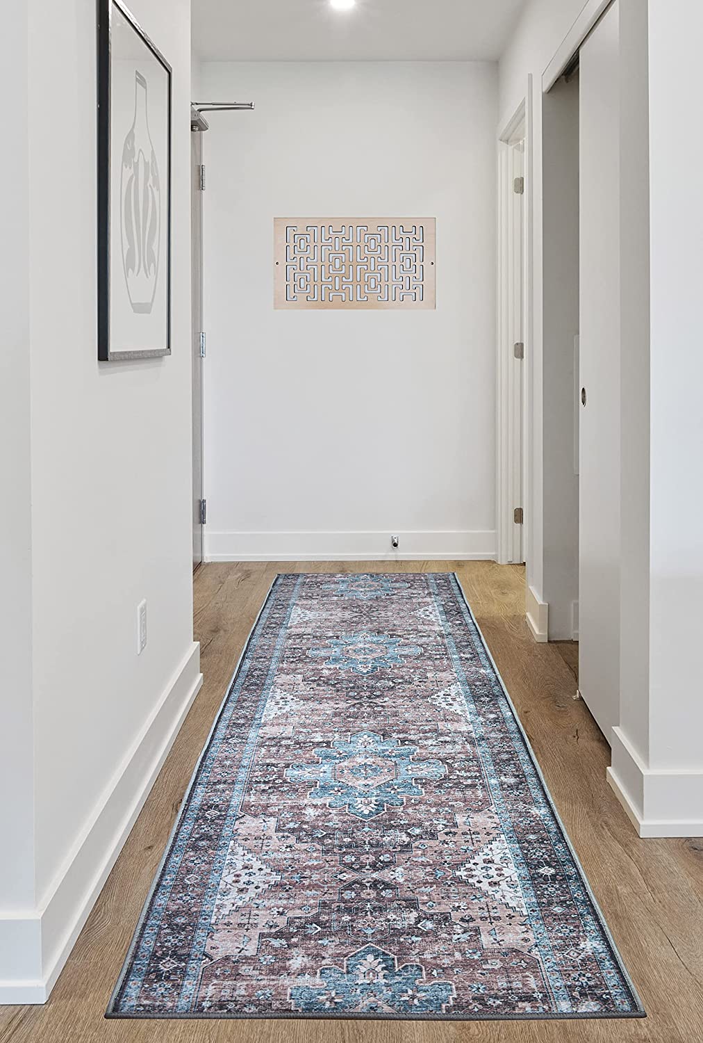 Image Home Collection Custom Size Runner Rug Oriental Kerman Medallion Design Taupe-MultiColor Skid Resistant Cut To Size Rug Runners Customize By Feet and 25 in Width