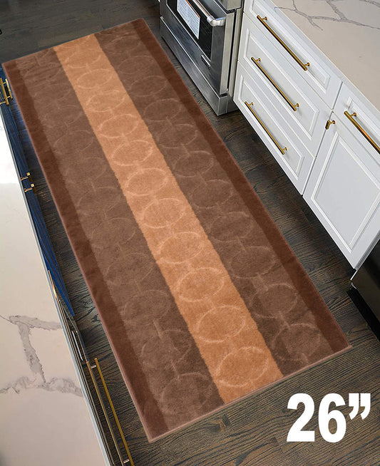 Machine Washable Custom Size Runner Rug Platin Circles Abstract Brown Skid Resistant Runner Rug  Customize Up to 50 Feet and 26 Inch Width Runner Rug