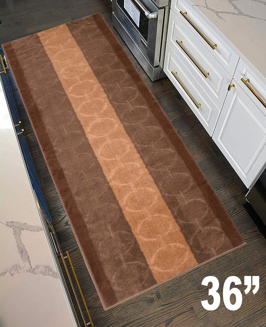 Machine Washable Custom Size Runner Rug Platin Circles Abstract Brown Skid Resistant Runner Rug  Customize Up to 50 Feet and 36 Inch Width Runner Rug