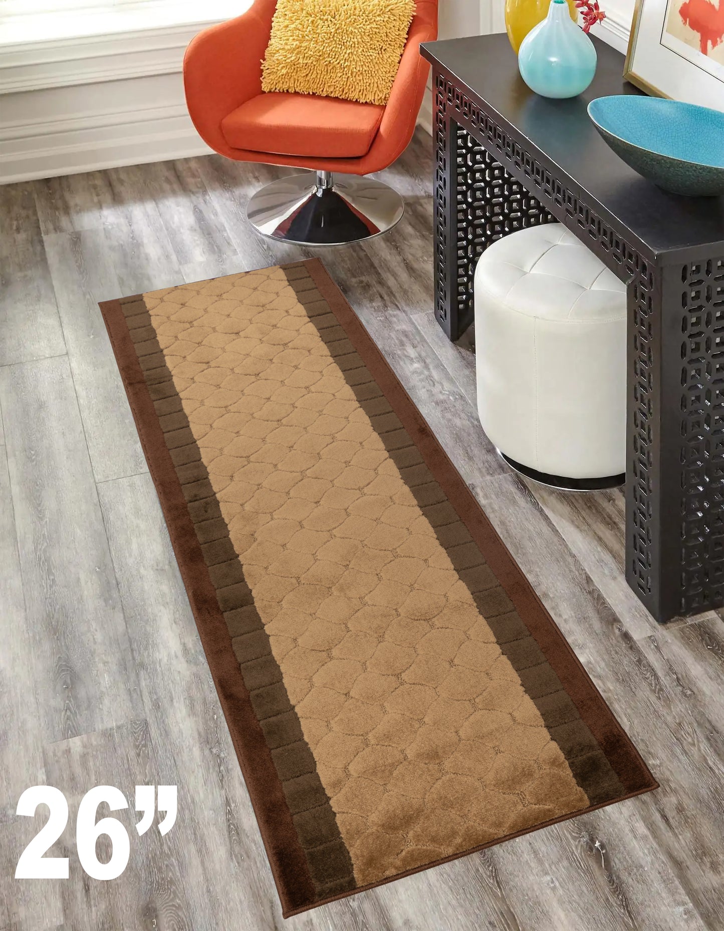 Machine Washable Custom Size Runner Rug Volley Abstract Brown Skid Resistant Runner Rug  Customize Up to 50 Feet and 26 Inch Width Runner Rug