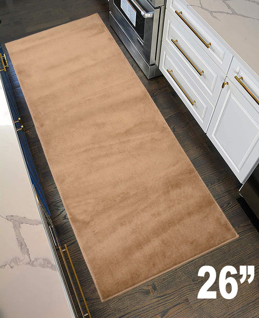 Machine Washable Custom Size Runner Rug Solid Beige Color Skid Resistant Rug Runner Customize Up to 50 Feet and 26 Inch Width Runner Rug