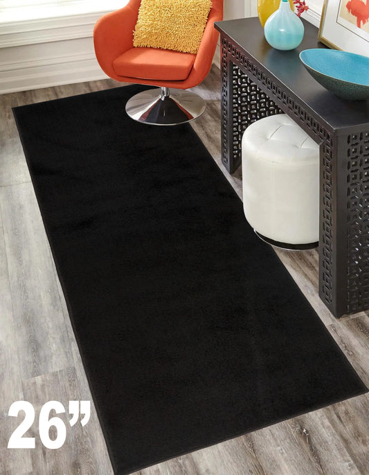 Machine Washable Custom Size Runner Rug Solid Black Color Skid Resistant Rug Runner Customize Up to 50 Feet and 26 Inch Width Runner Rug