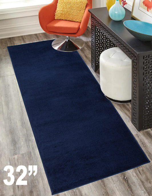 Machine Washable Custom Size Runner Rug Solid Navy Blue Color Skid Resistant Rug Runner Customize Up to 50 Feet and 30 Inch Width Runner Rug