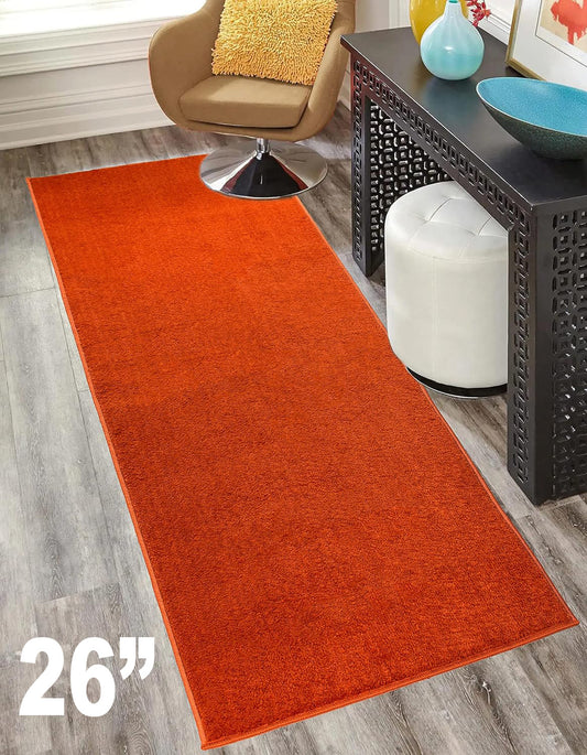 Machine Washable Custom Size Runner Rug Solid Orange Color Skid Resistant Rug Runner Customize Up to 50 Feet and 26 Inch Width Runner Rug