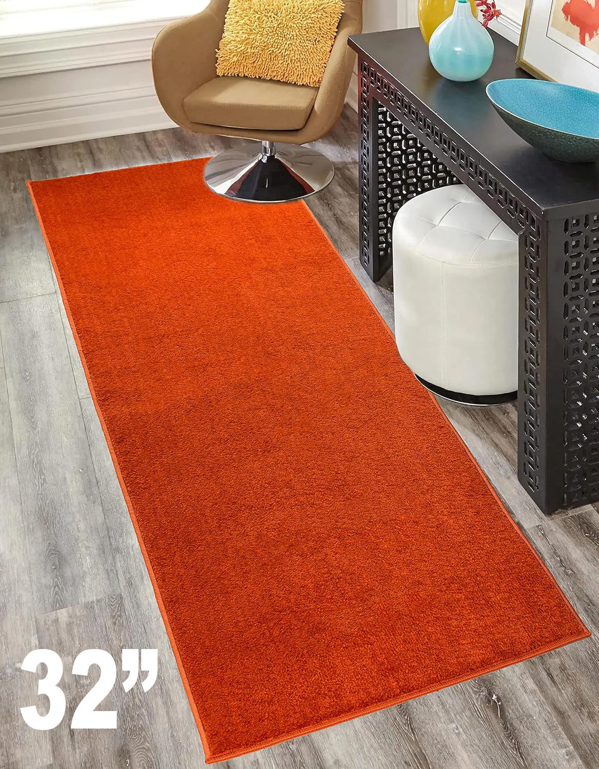 Machine Washable Custom Size Runner Rug Solid Orange Color Skid Resistant Rug Runner Customize Up to 50 Feet and 30 Inch Width Runner Rug