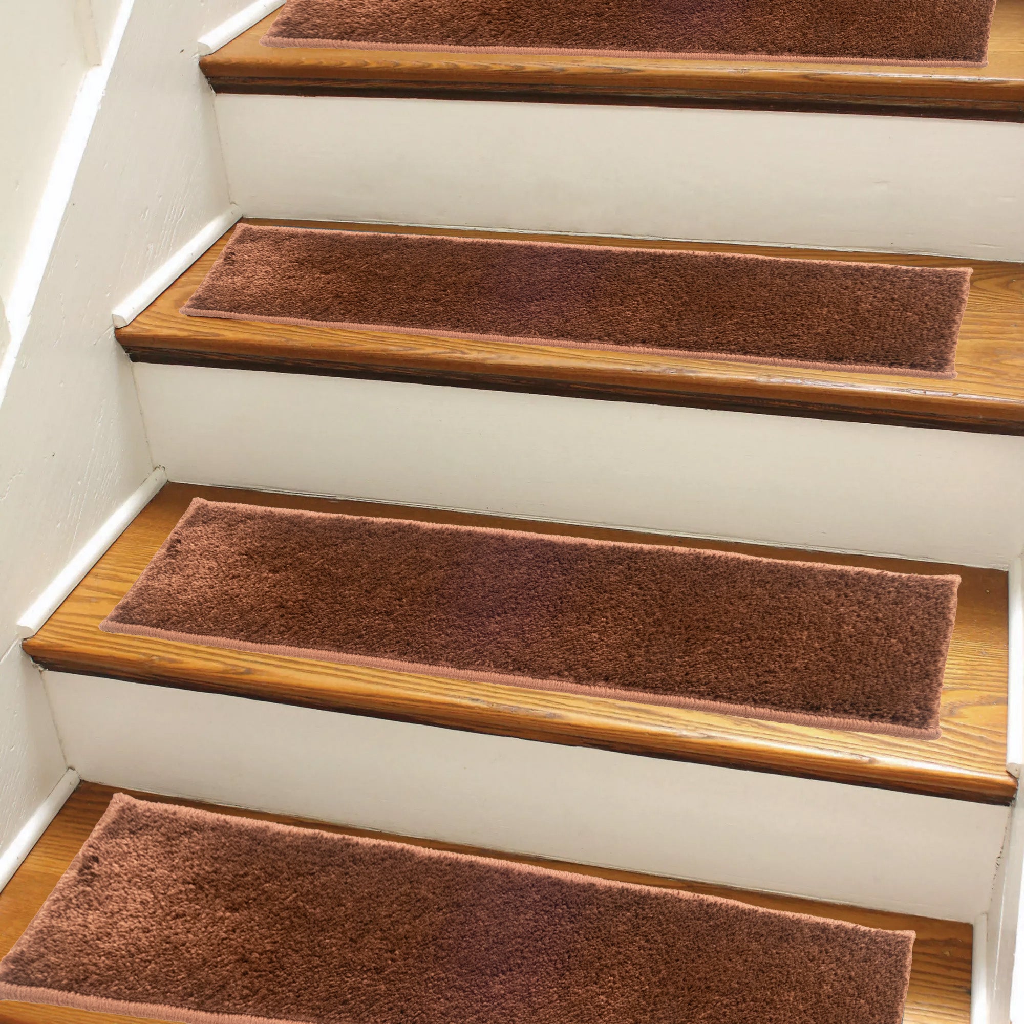 Machine Washable Custom Size Stair Tread Set of 13 and Runner Rug Solid Color Brown Skid Resistant Stair Tread Custom by Inch and 26" Width