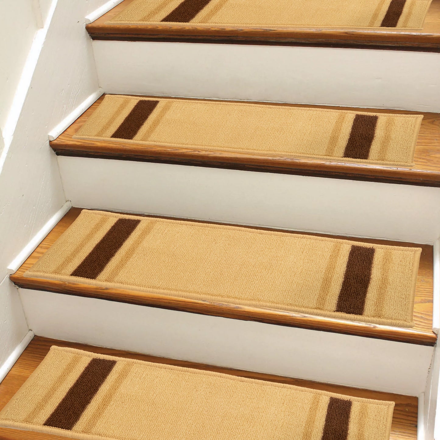 Solid Border Beige Color Custom Size Slip Resistant Stair Treads 26, 31 and 36 Inches Wide
