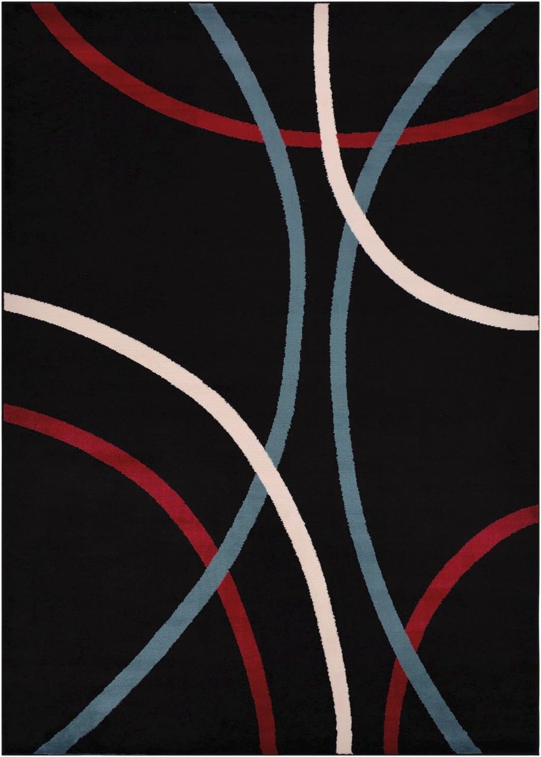 Studio Collection Stripes Abstract Area Rug Rugs (Black, 5x7)-1