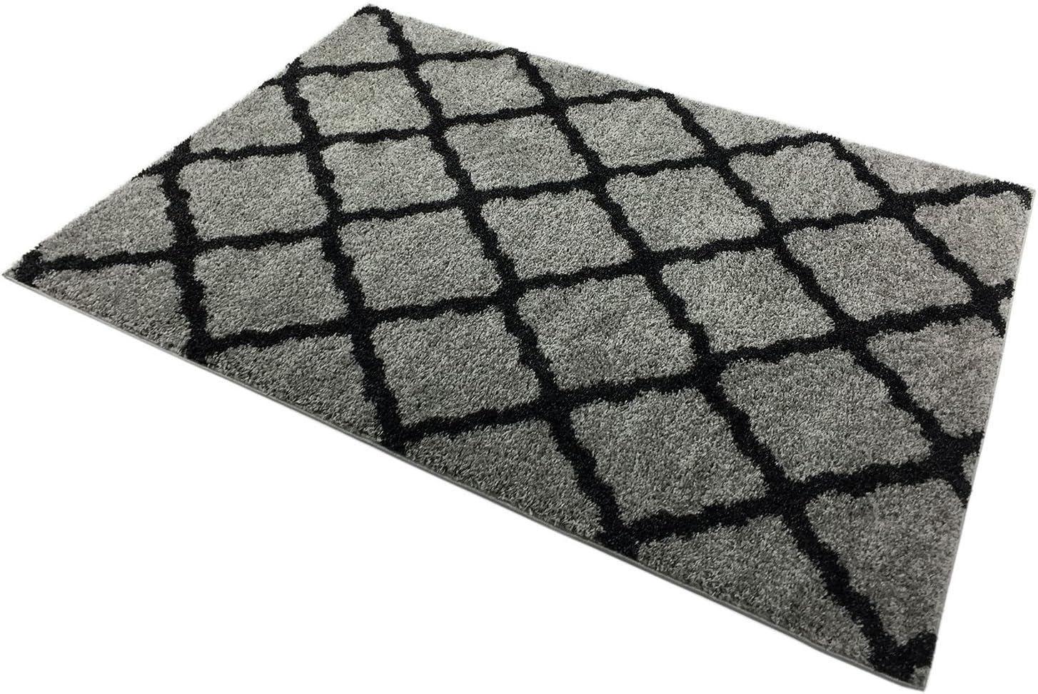 SOHO Shaggy Collection Trellis Lattice Design Shag Area Rug Rugs 3 Color Options (Grey, 8 x 10)-4