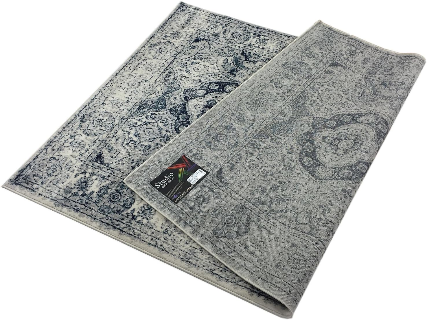 Studio Collection Vintage French Aubusson Design Contemporary Modern Area Rug (Aubusson Ivory / Navy, 5 x 7)