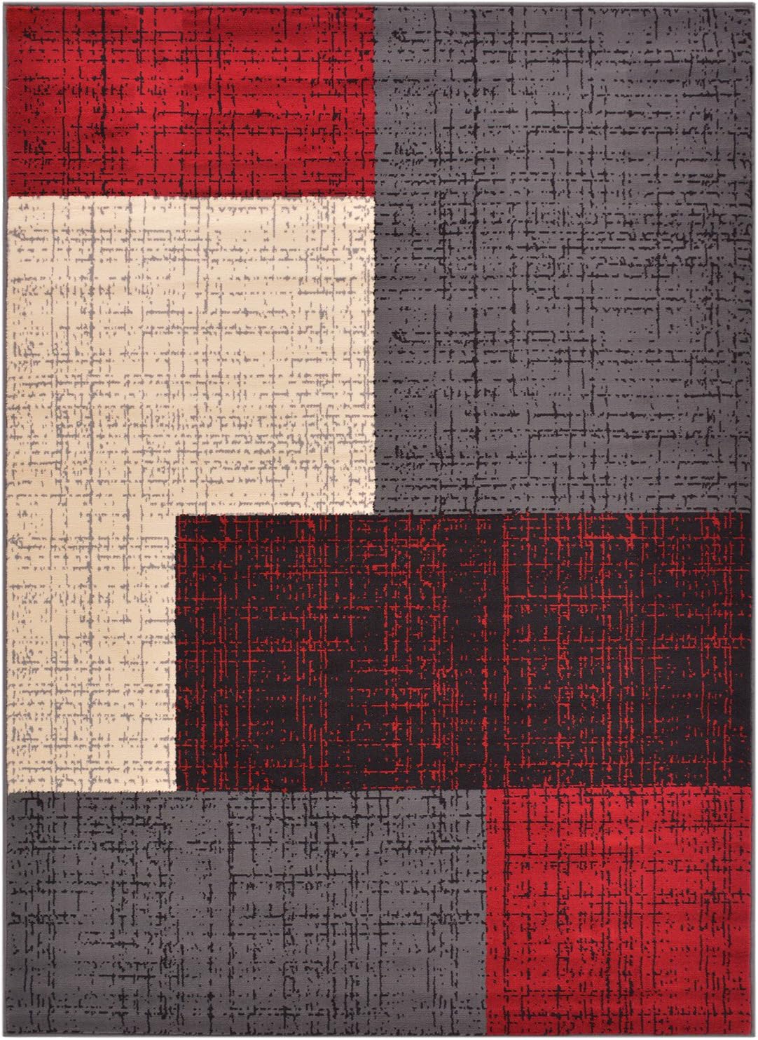 Conur Collection Squares Geometric Abstract Area Rug Rugs Modern Contemporary Area Rug (Red Grey, 4'11" x 6'11")