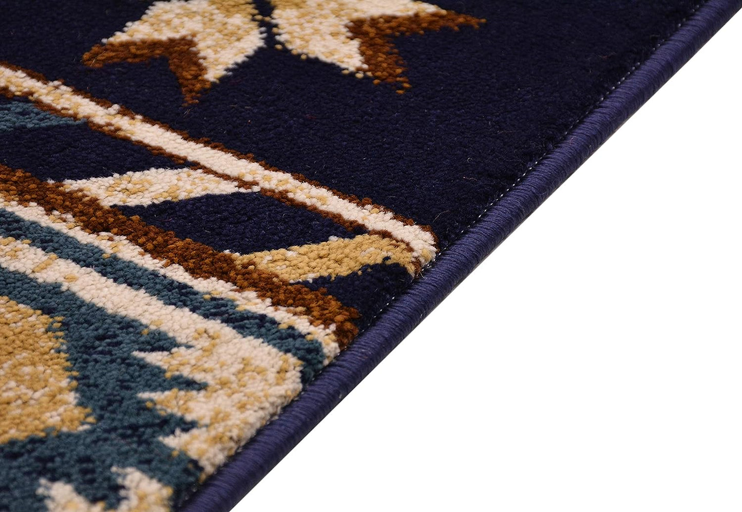 Nevita Collection Southwestern Native American Design Rug Geometric (Navy Blue, 3 x 3)