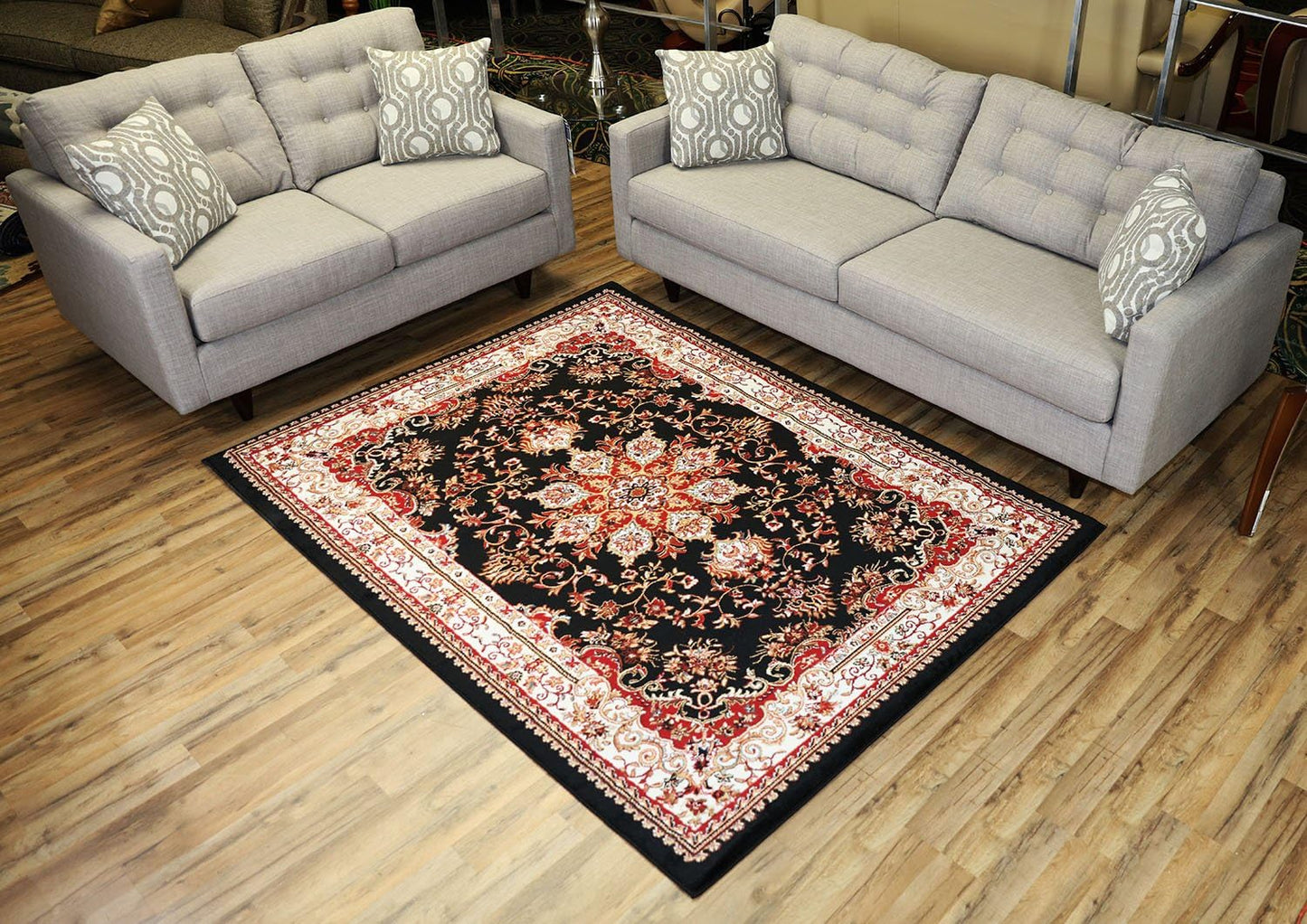 Nevita Collection Isfahan Persian Traditional Design Area Rug  (Black, 5' 3" x 7' 1")