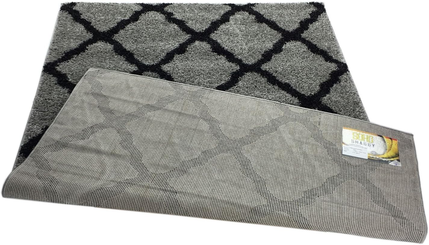 SOHO Shaggy Collection Trellis Lattice Design Shag Area Rug Rugs 3 Color Options (Grey, 8 x 10)-5