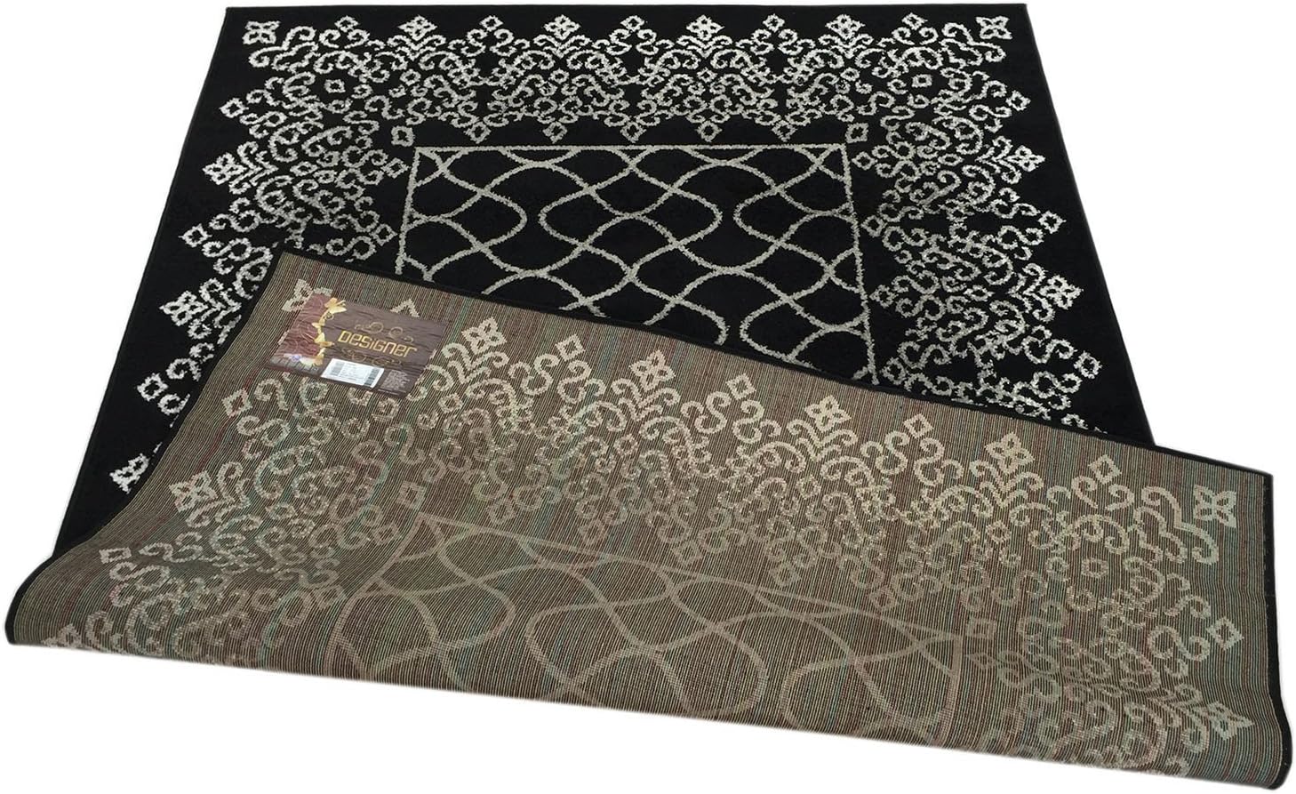 Designer Collection Trellis Lace Design Contemporary Modern Area Rug (Black, 7'10"x9'10")