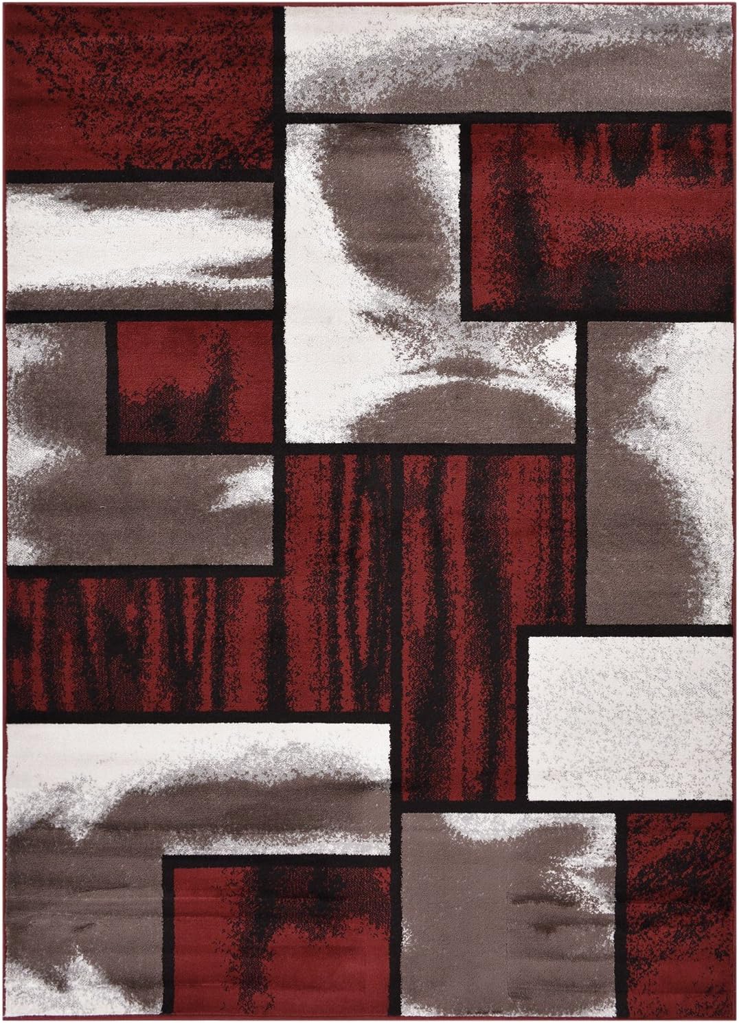 Comfy Collection Squares Contemporary Geometric Design Area Rug (Red/Cappuccino, 4'11" x 6'11")-1