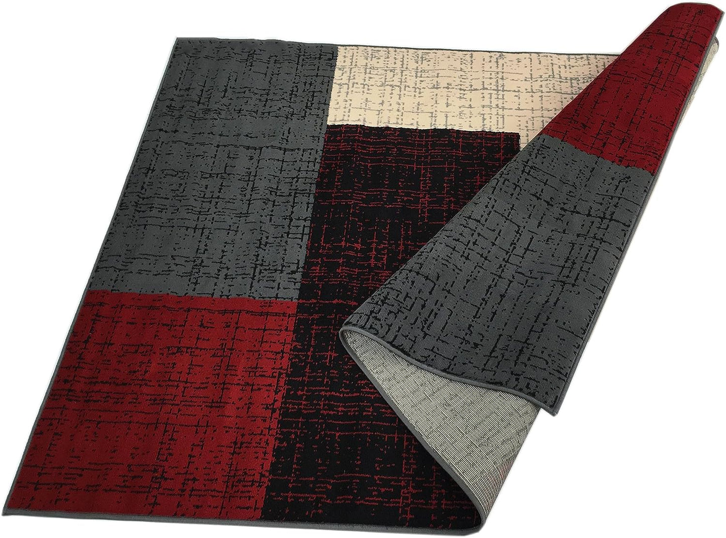 Conur Collection Squares Geometric Abstract Area Rug Rugs Modern Contemporary Area Rug (Red Grey, 4'11" x 6'11")