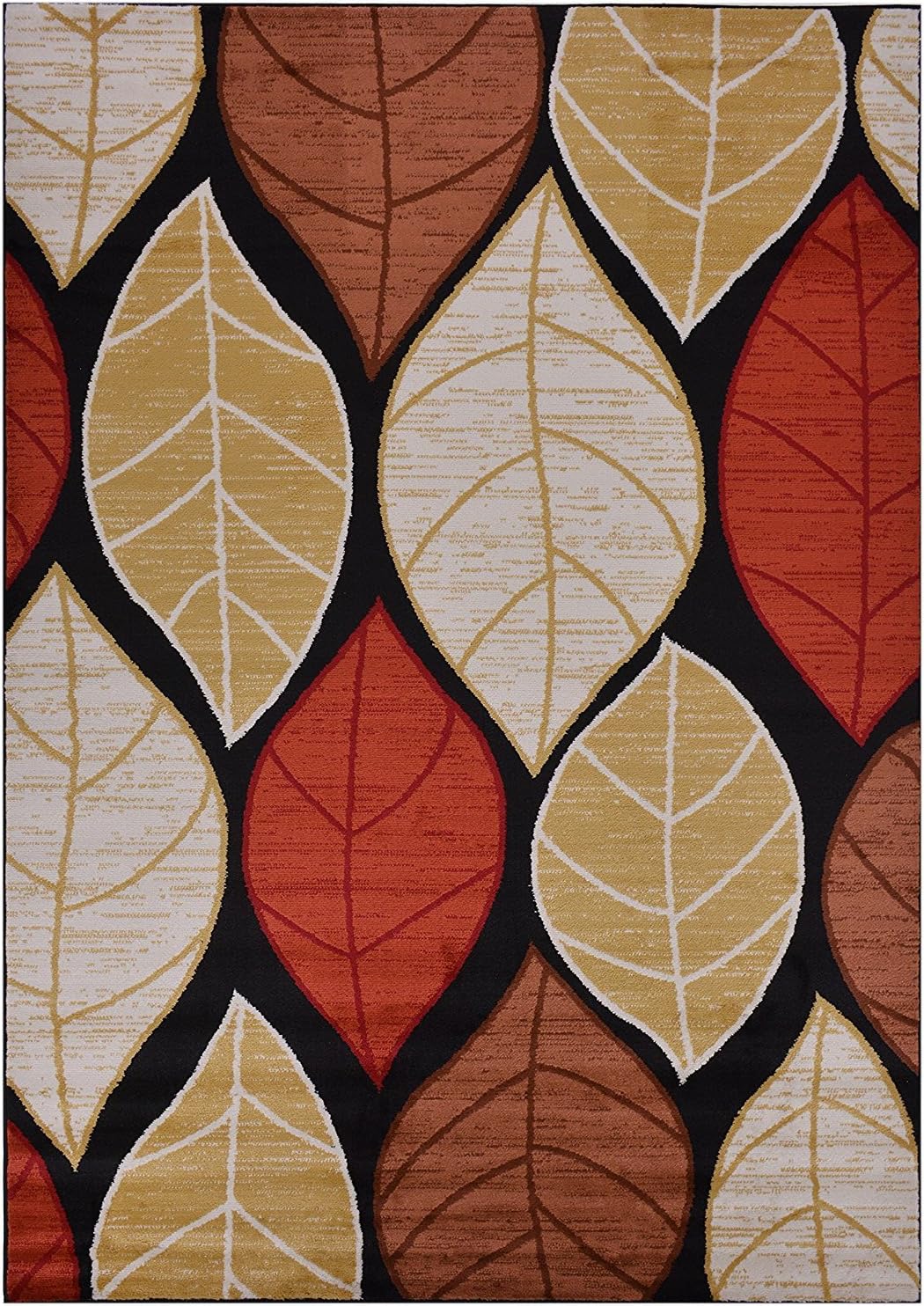 Studio Collection Leaves Black Multi Color Contemporary Design Area Rug (Multi Color Leaves, 5x7)-1