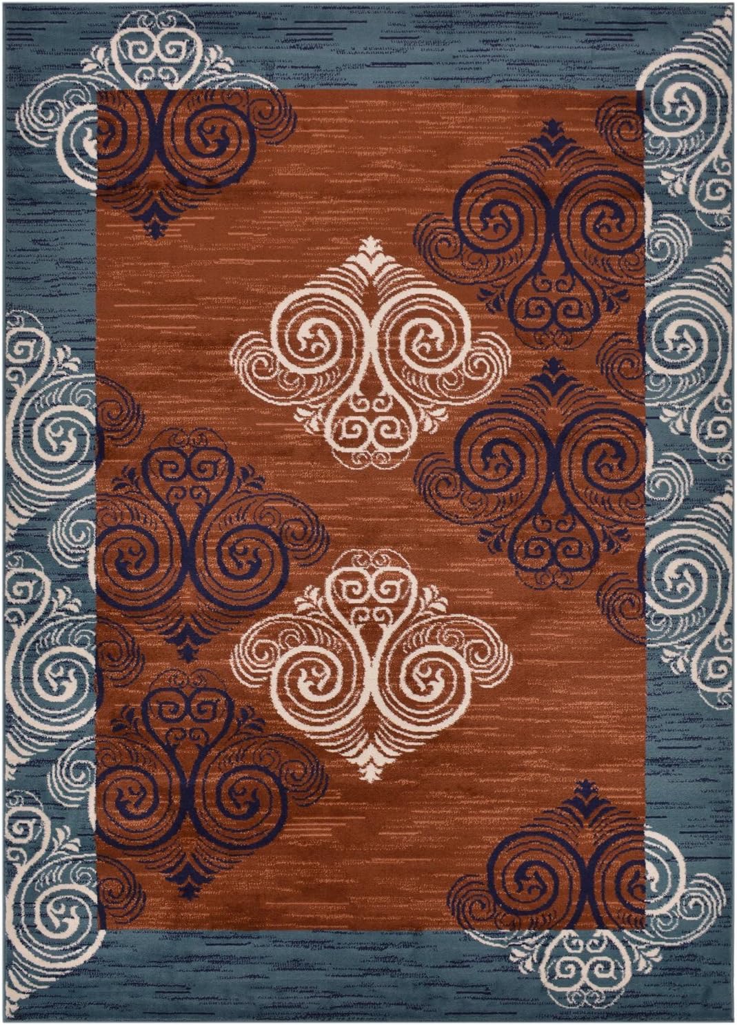 Studio Collection Damask Abstract Design Area Rug Rugs (Damask Teal Blue Brown, 5x7)