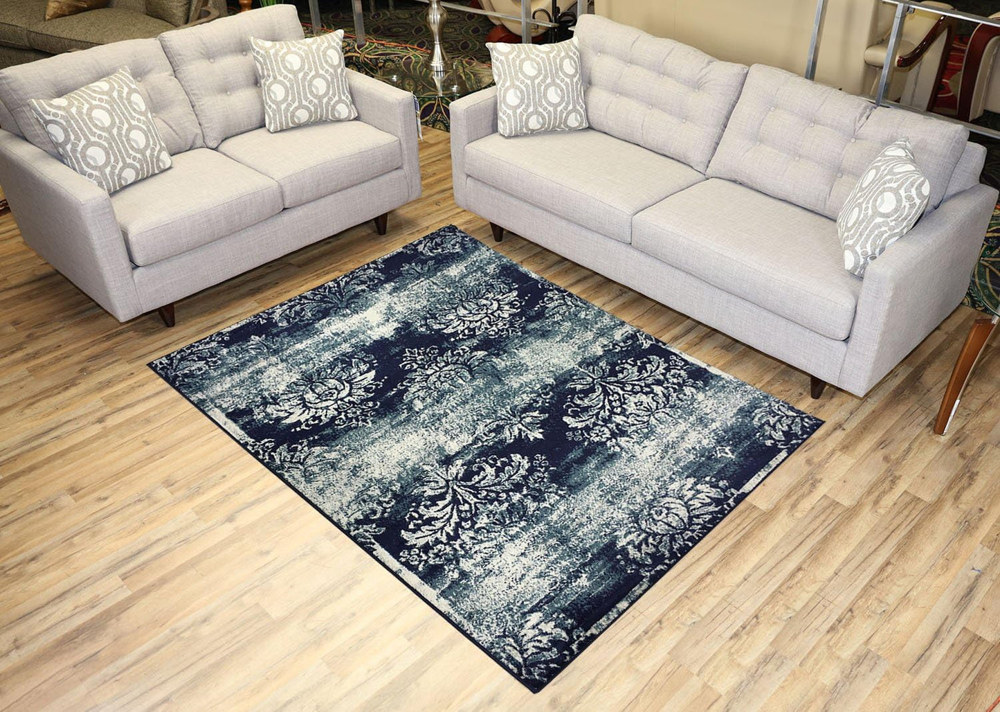 Studio Collection Vintage French Damask Design Contemporary Modern Area Rug Damask Navy Blue, 5 x 7)