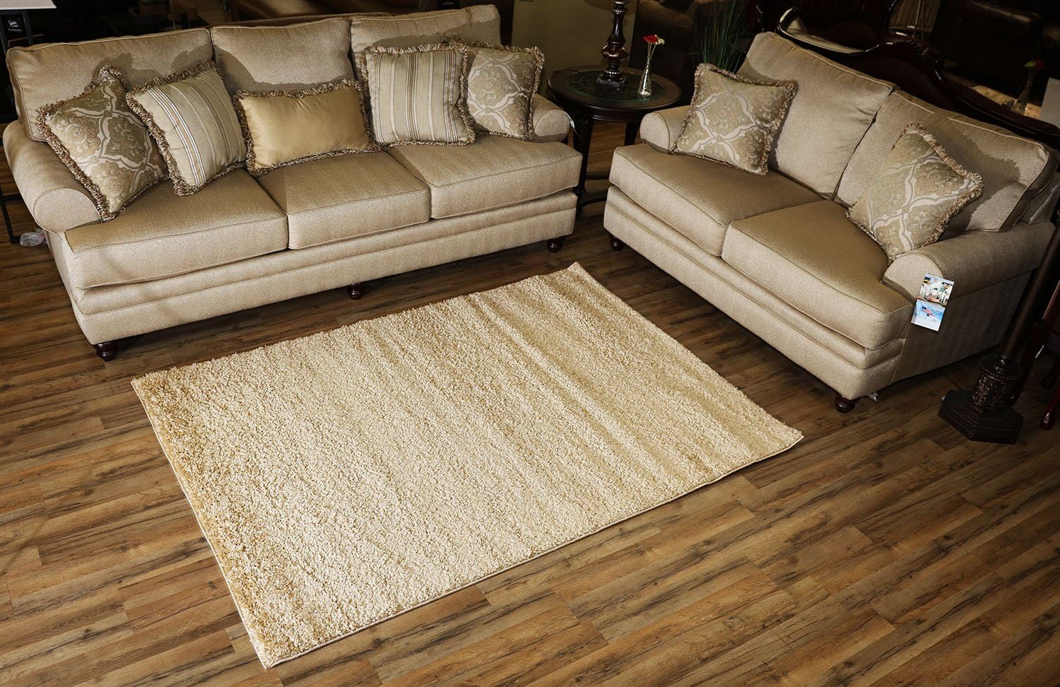 SOHO Shaggy Collection Solid Color Shag Area Rug (Beige, 5 x 7) - 0