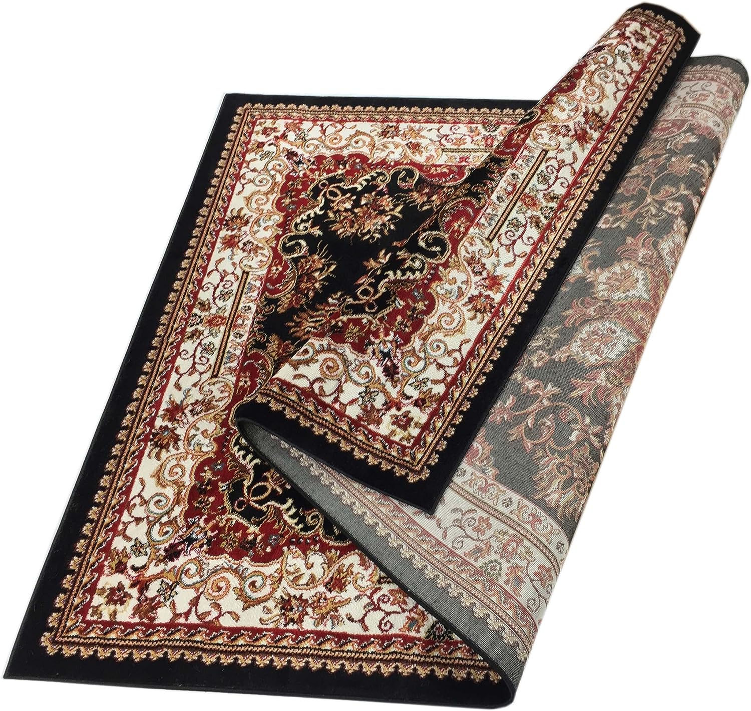 Nevita Collection Isfahan Persian Traditional Design Area Rug  (Black, 5' 3" x 7' 1")-4