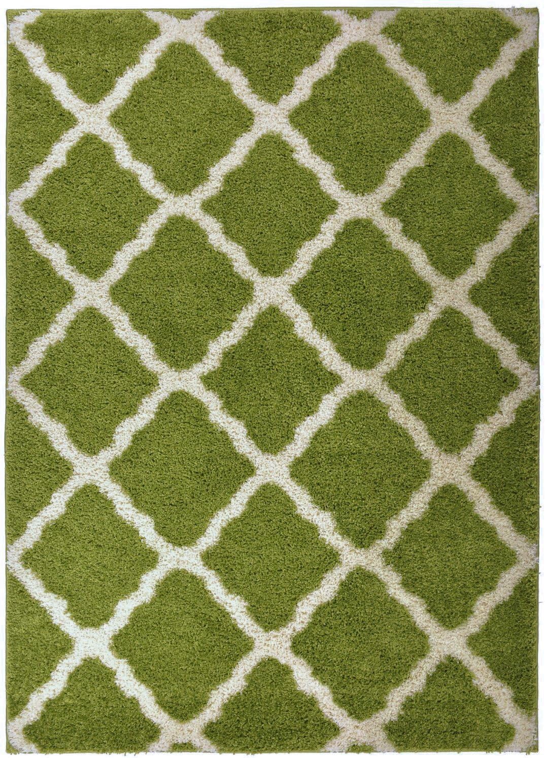 SOHO Shaggy Collection Trellis Lattice Design Shag Area Rug (Green, 8 x 10)