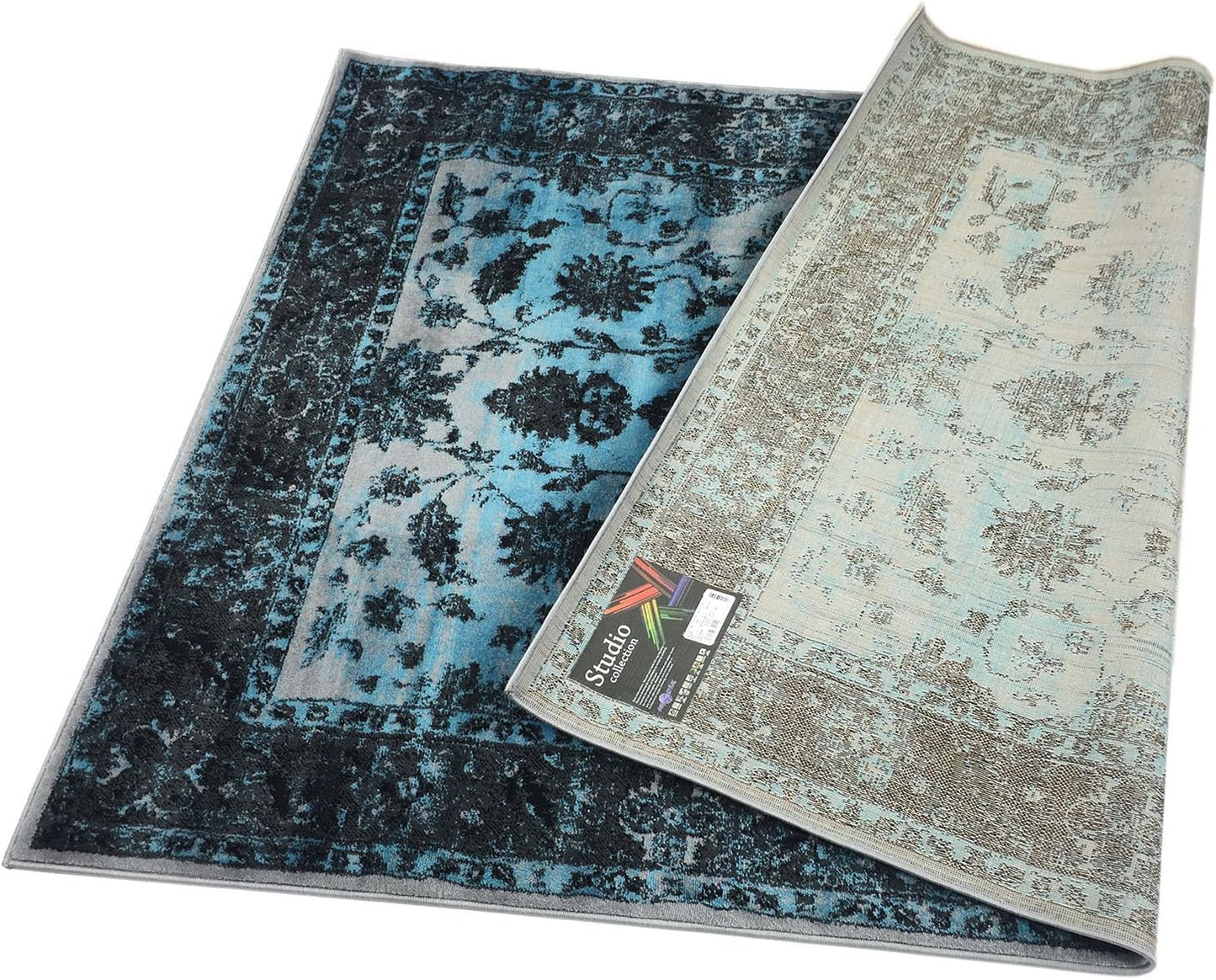 Studio Collection Vintage Mahal Allover Design Traditional Persian Area Rug (Mahal Silver Grey / Aqua Blue, 5 x 7)