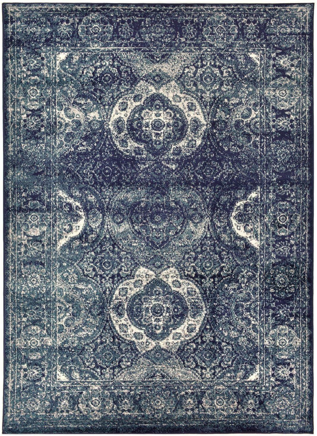 Studio Collection Vintage French Aubusson Design Contemporary Modern Area Rug (Aubusson Navy Blue, 5 x 7)