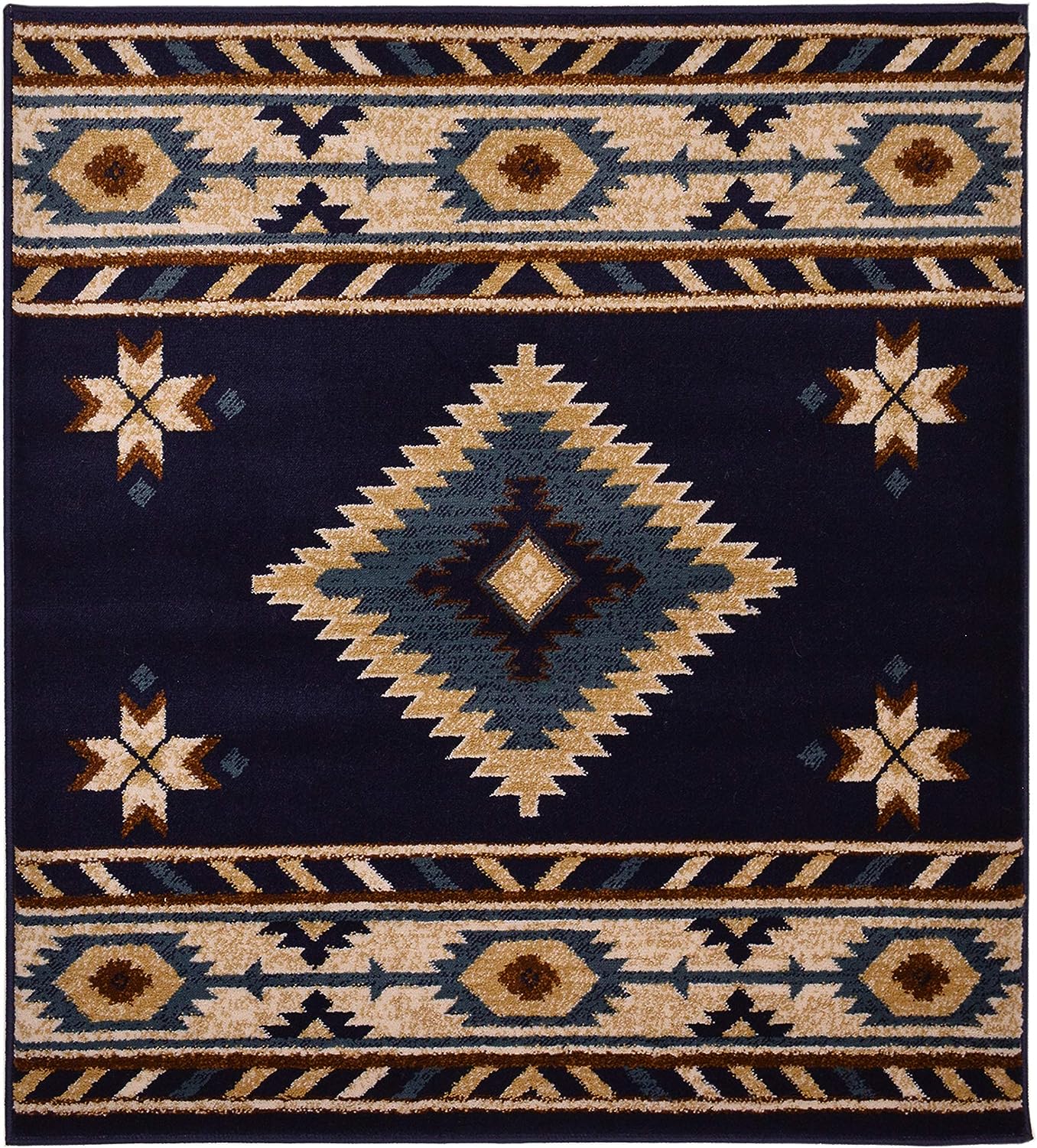 Nevita Collection Southwestern Native American Design Rug Geometric (Navy Blue, 3 x 3)-1