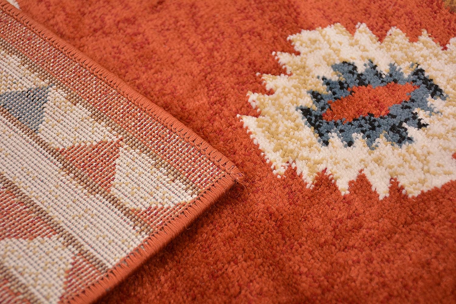 Nevita Collection Southwestern Abstract Native American Design Rug Geometric (Tribal Orange (Terra), 3 x 3)