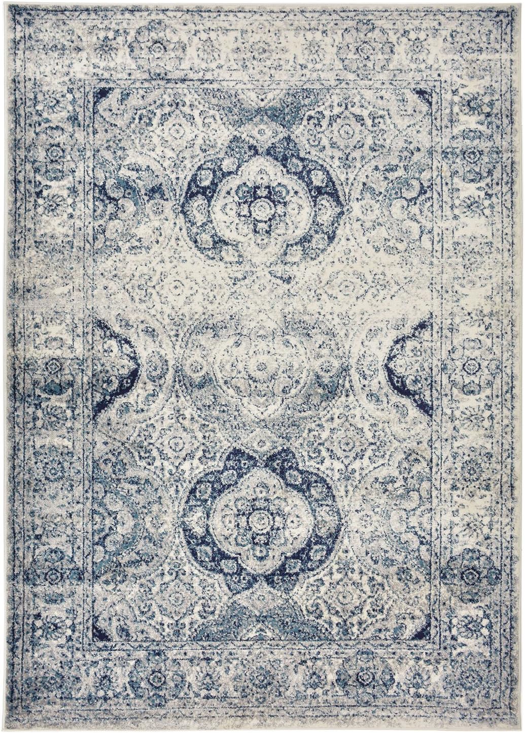 Studio Collection Vintage French Aubusson Design Contemporary Modern Area Rug (Aubusson Ivory / Navy, 5 x 7)