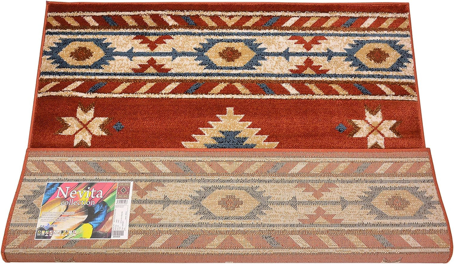 Nevita Collection Southwestern Native American Design Rug Geometric (Orange (Terra), 3 x 3)