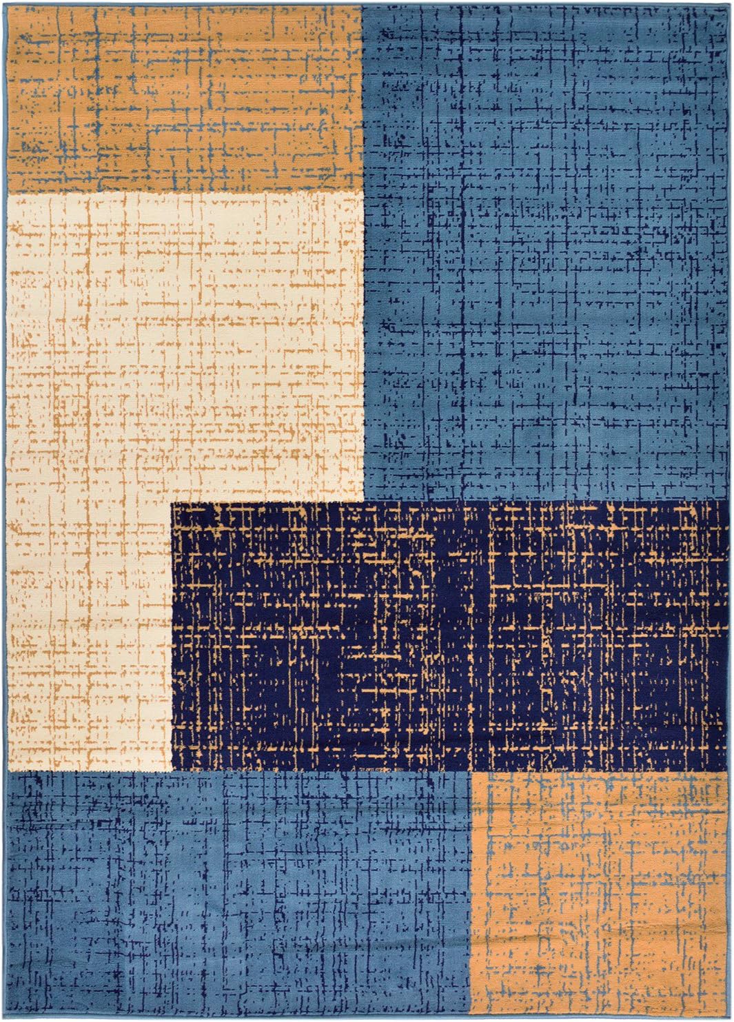 Conur Collection Squares Geometric Abstract Area Rug Rugs Modern Contemporary Area Rug 2 Color Options (Petrol Blue Navy , 4'11" x 6'11")